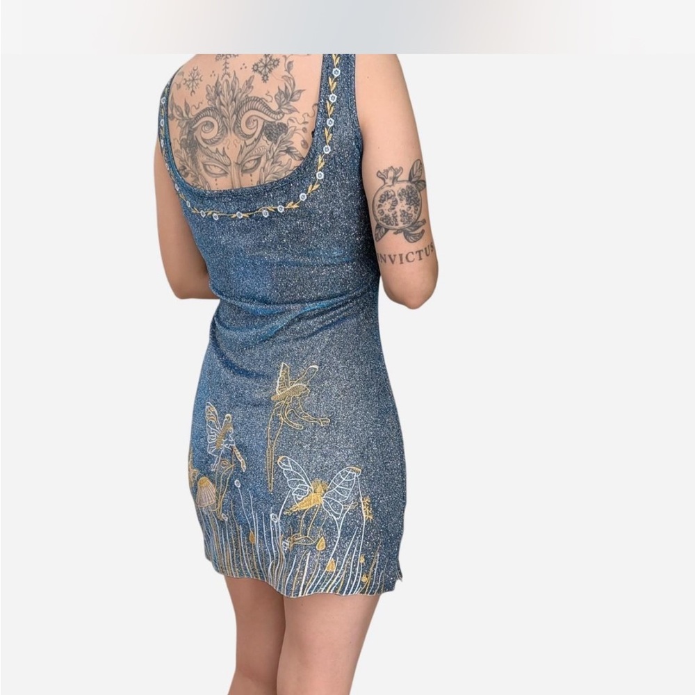 Blue Celestial Embroidered Bodycon Dress - Picture 2 of 6